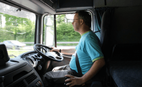 A truck driver in his cab